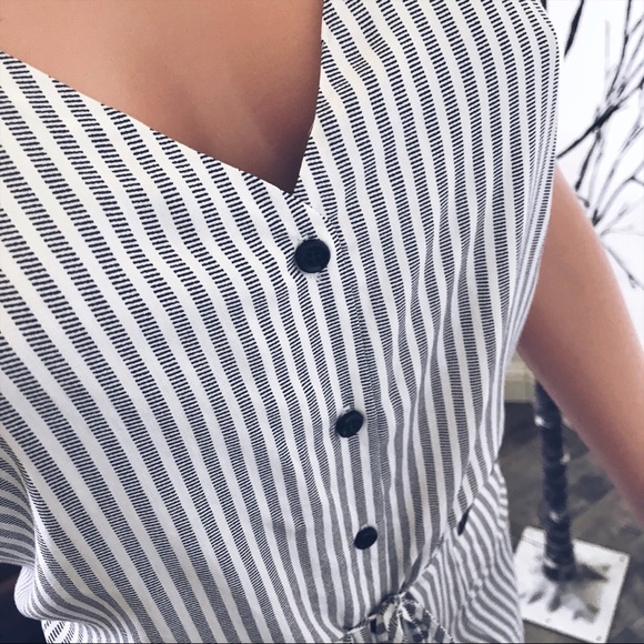 Striped Cami Jumpsuit Button Front Tie Waist - Picture 2 of 6